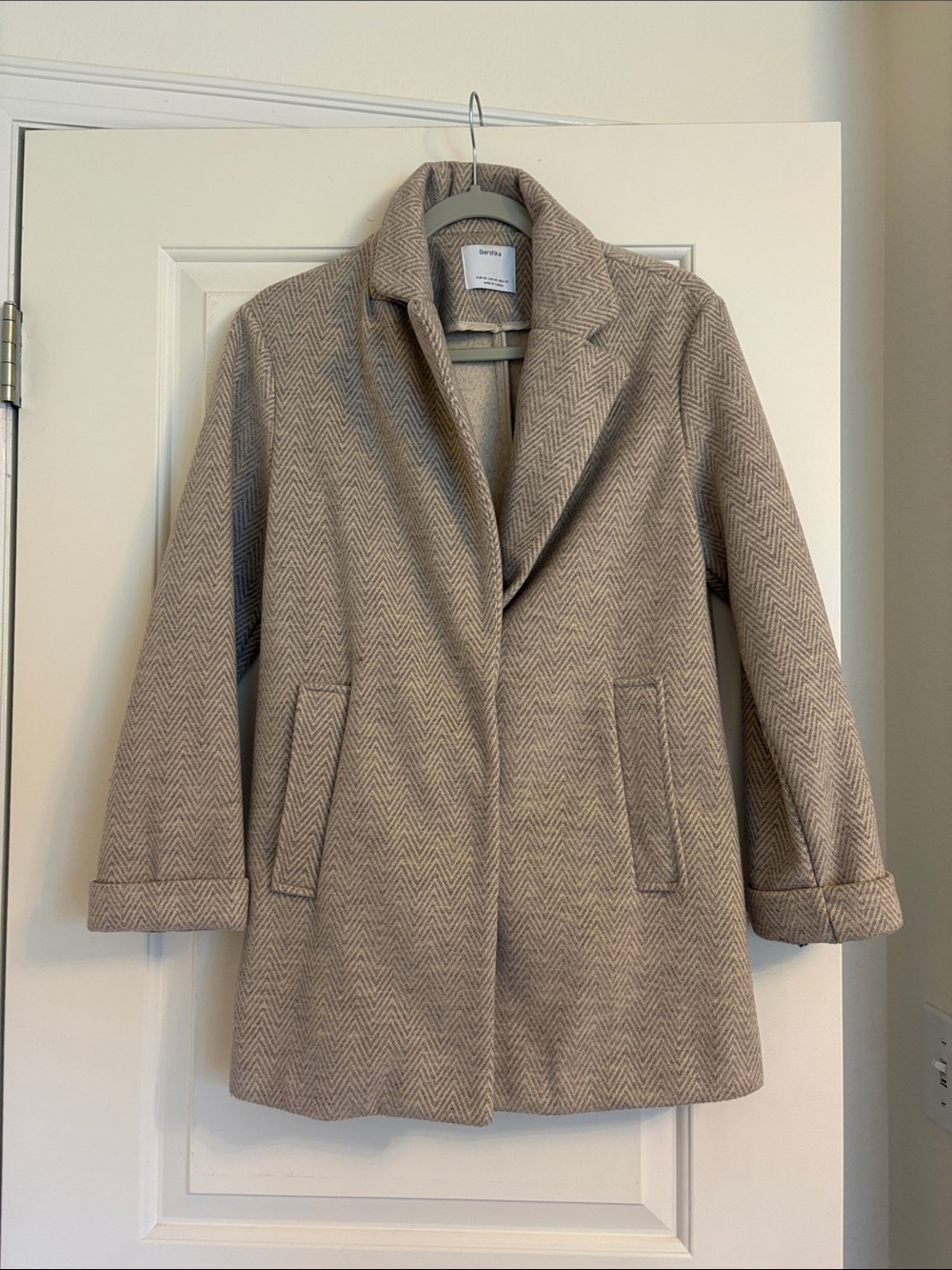 Bershka Tan Herringbone Pea Coat